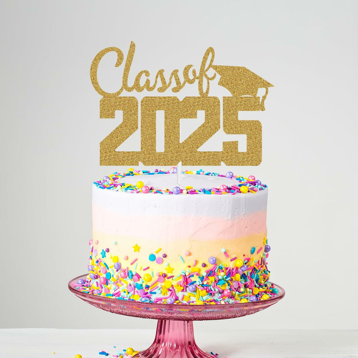 Class of 2025 Cake Topper Graduation Party Supplies Gold Glitter
