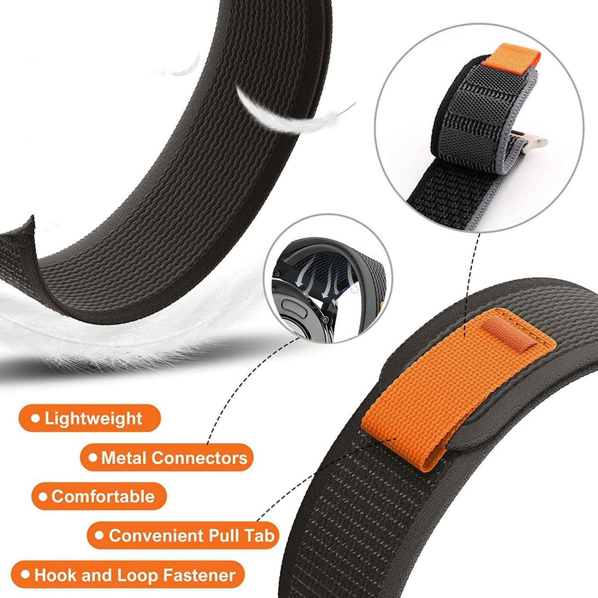 ALSMGGBPAF Quick Release Trail Loop Watch Bands 22mm Adjustable Black