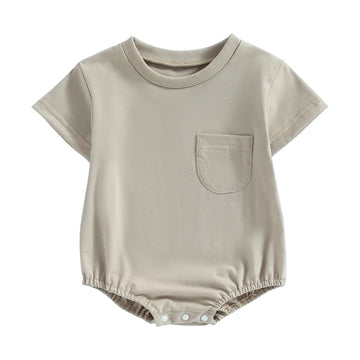 Baby Bubble Romper Solid Color Short Sleeve Bodysuit Khaki Size 0-3M