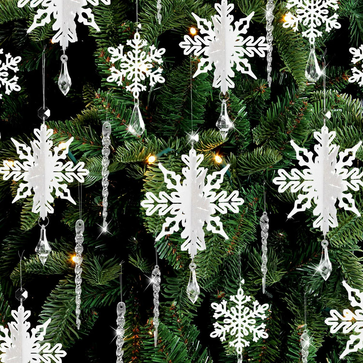 24 Pcs Snowflake Drop Ornaments Clear Decorative Hanging for Christmas Tree