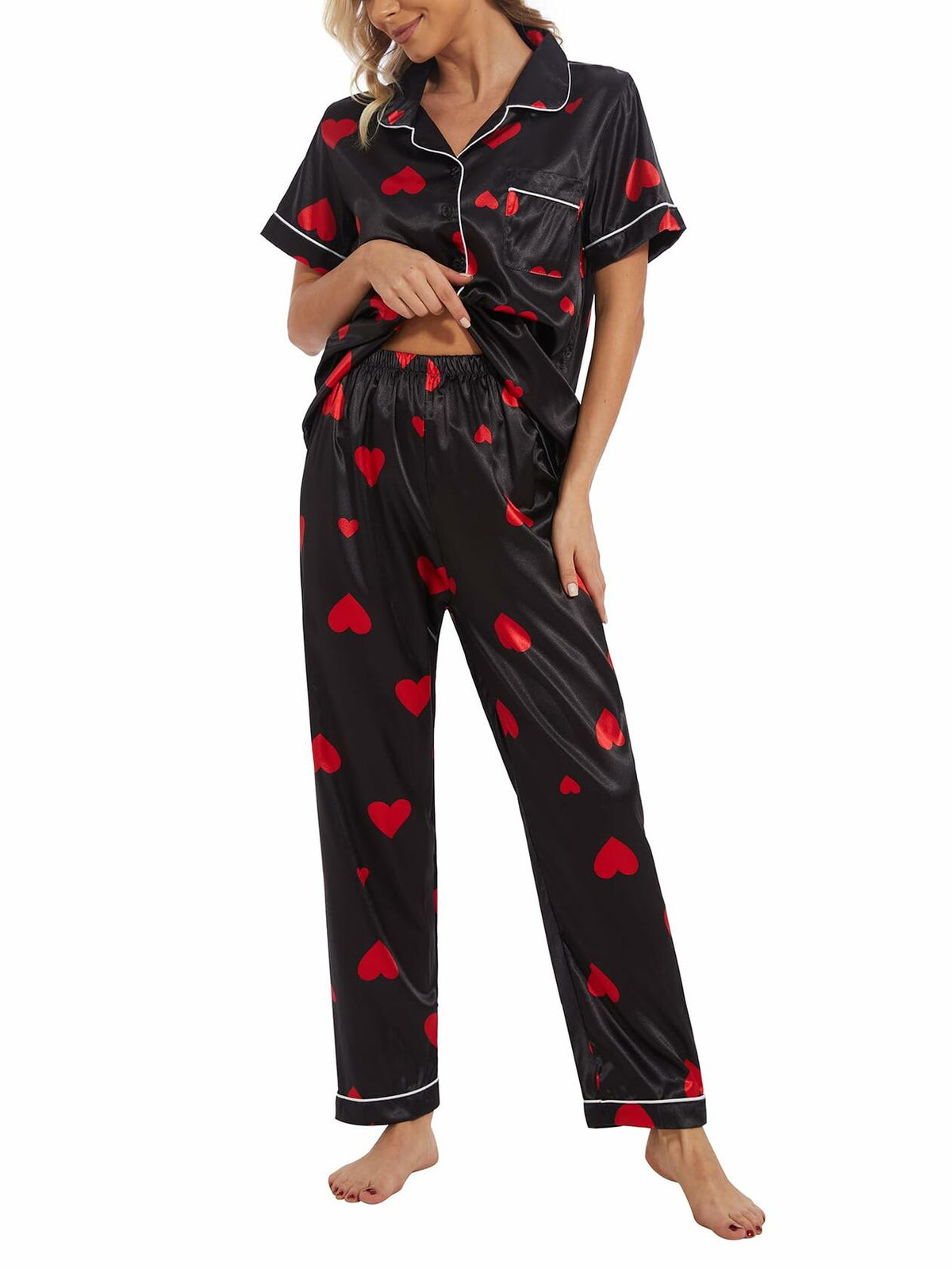 VENTELAN Women's Pajama Set Plus Size Super-Soft Short & Long Sleeve Pants SizeL