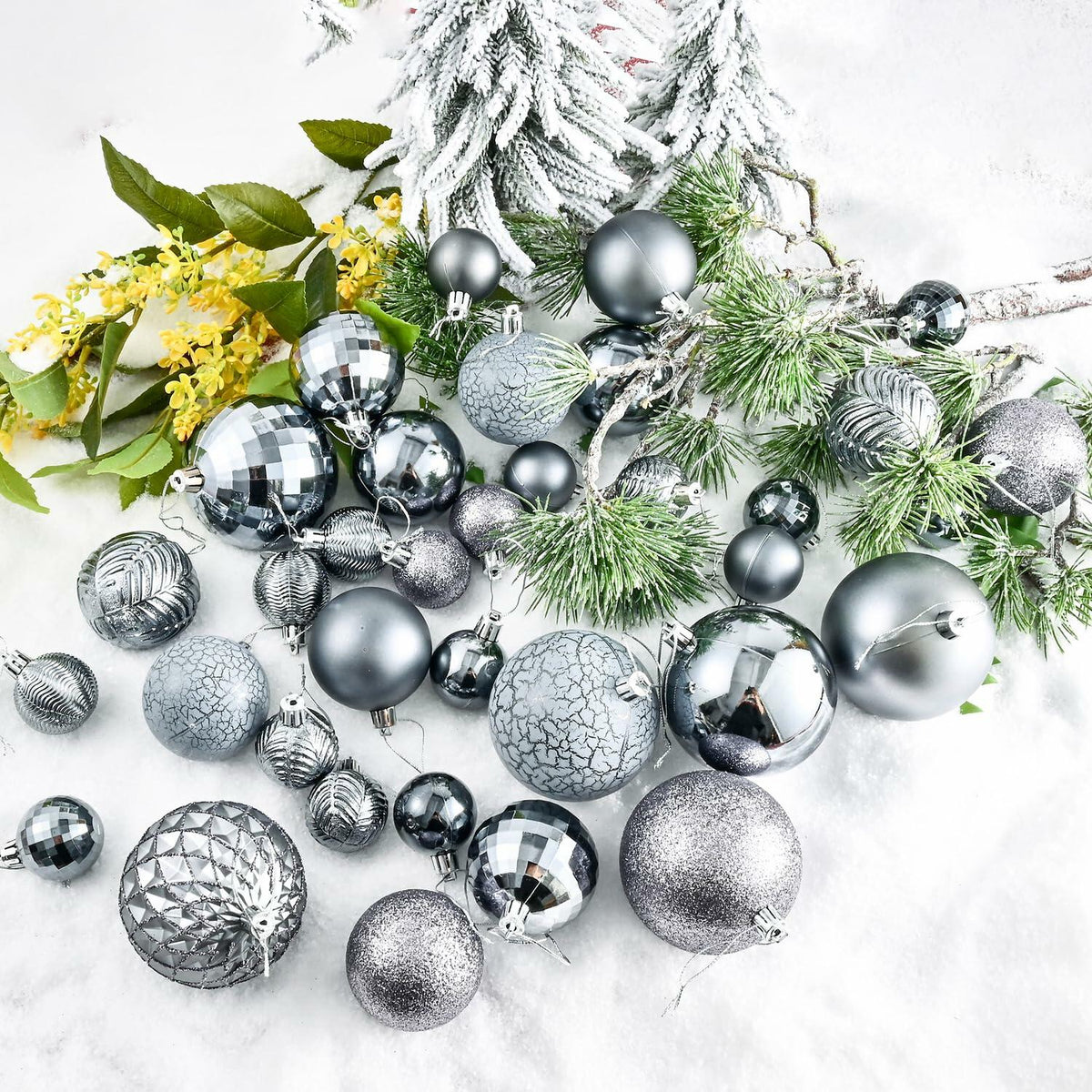 LANGXUN 36pcs Grey Christmas Tree Decorations Balls Shatterproof Ornaments