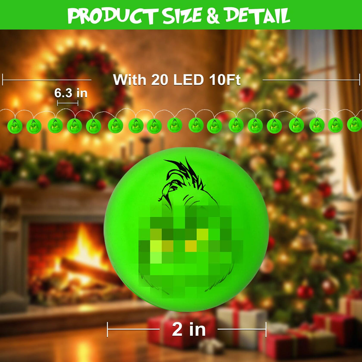 BESTVIVE Battery Operated Round Green Christmas String Lights Indoor Outdoor