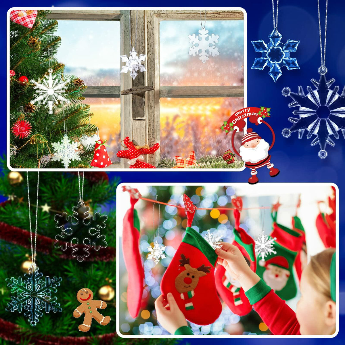 64 Pcs Acrylic Christmas Snowflake Ornaments Hanging Decorations Elegant