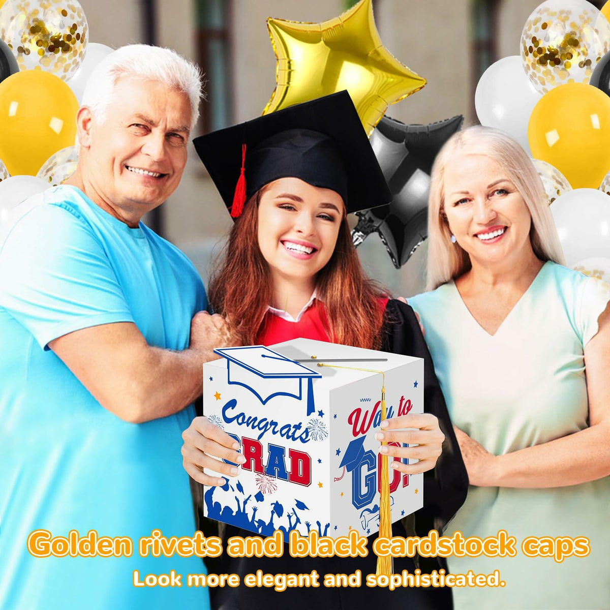Premium Graduation Card Box Holder with 12 Cards and Tassel, Classic Design