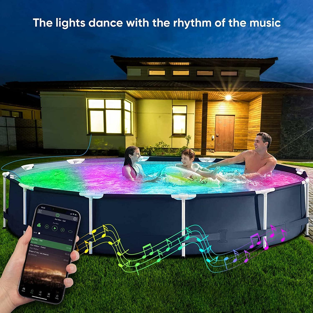 Lanpanzi RGB LED Pool Lights APP Control IP68 Waterproof 25ft Wirecord 1000lm