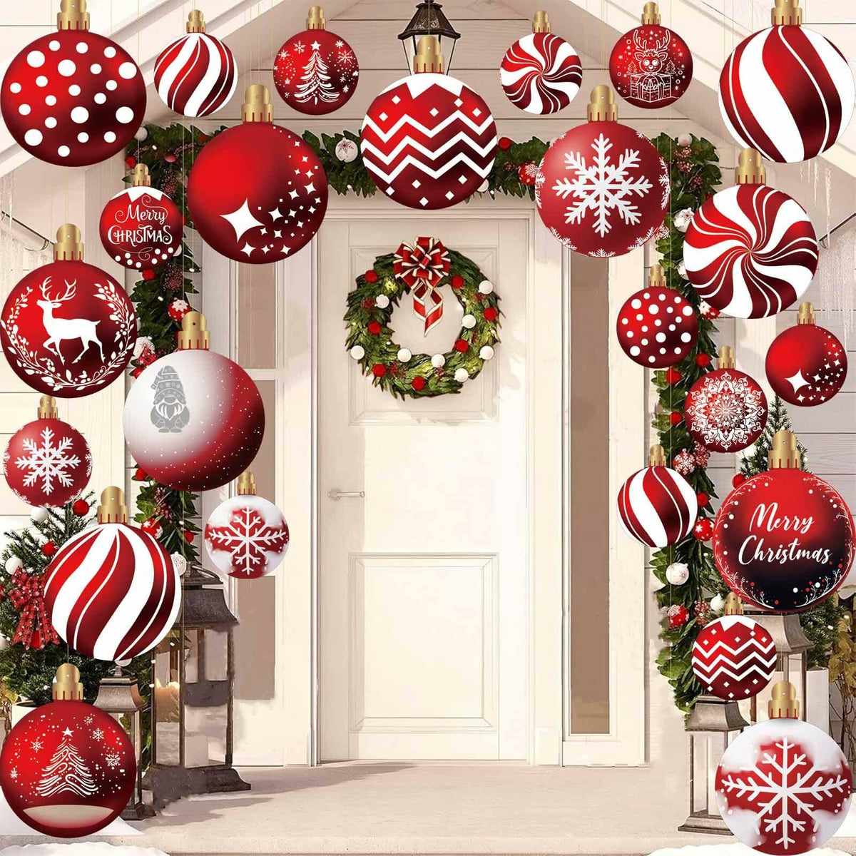 24pcs Red Peppermint Candy Ornaments & Yard Signs Christmas Tree Decor