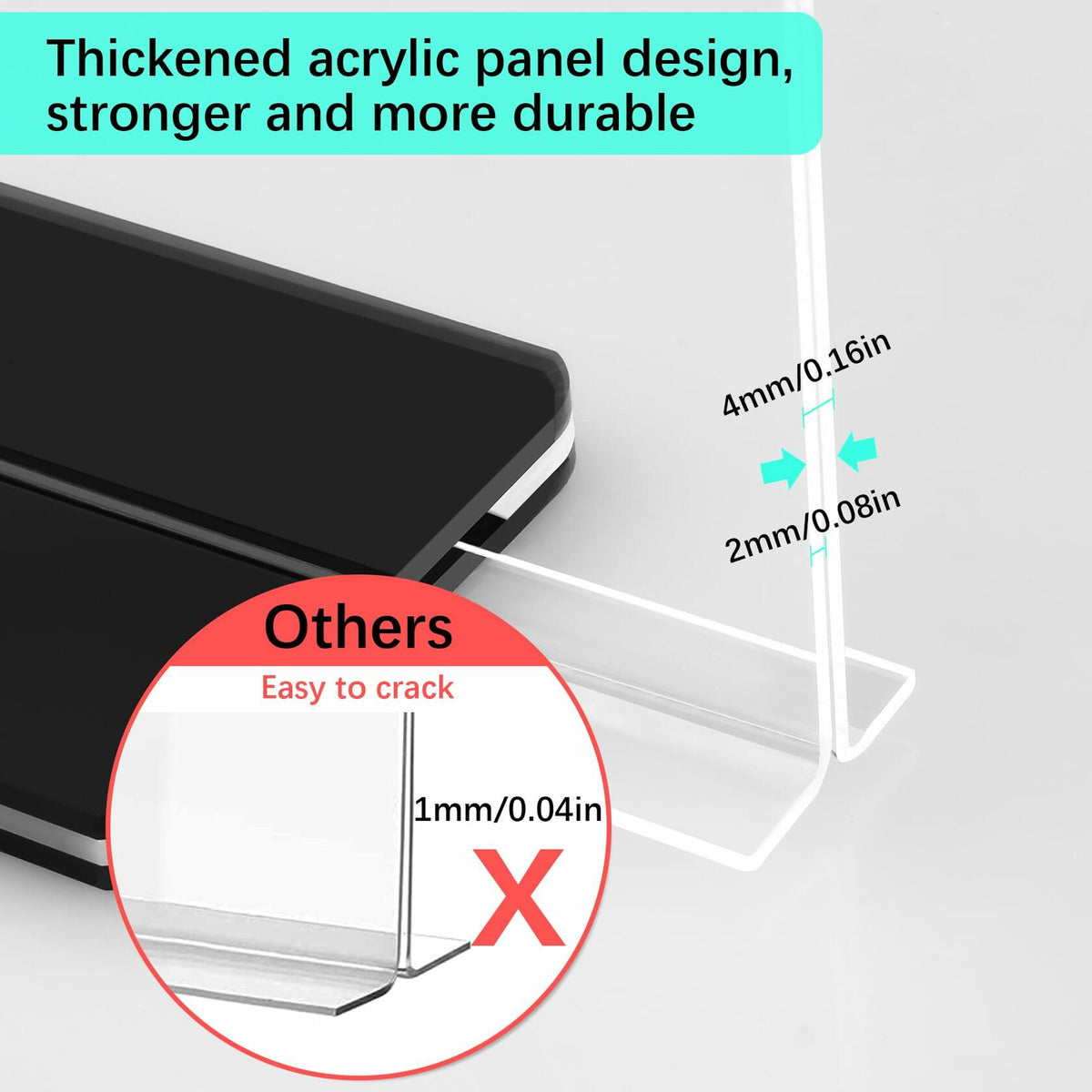 Tomorotec 3-Pack Acrylic Sign Holder 7x5in Horizontal Black Base