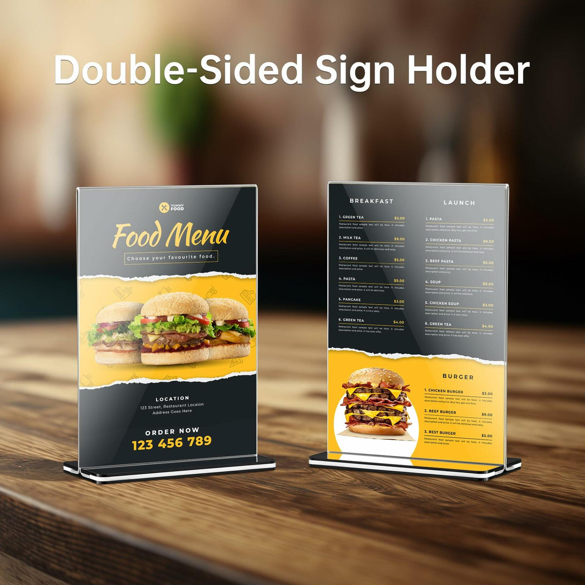Tomorotec 3-Pack Acrylic Sign Holder 7x5in Horizontal Black Base