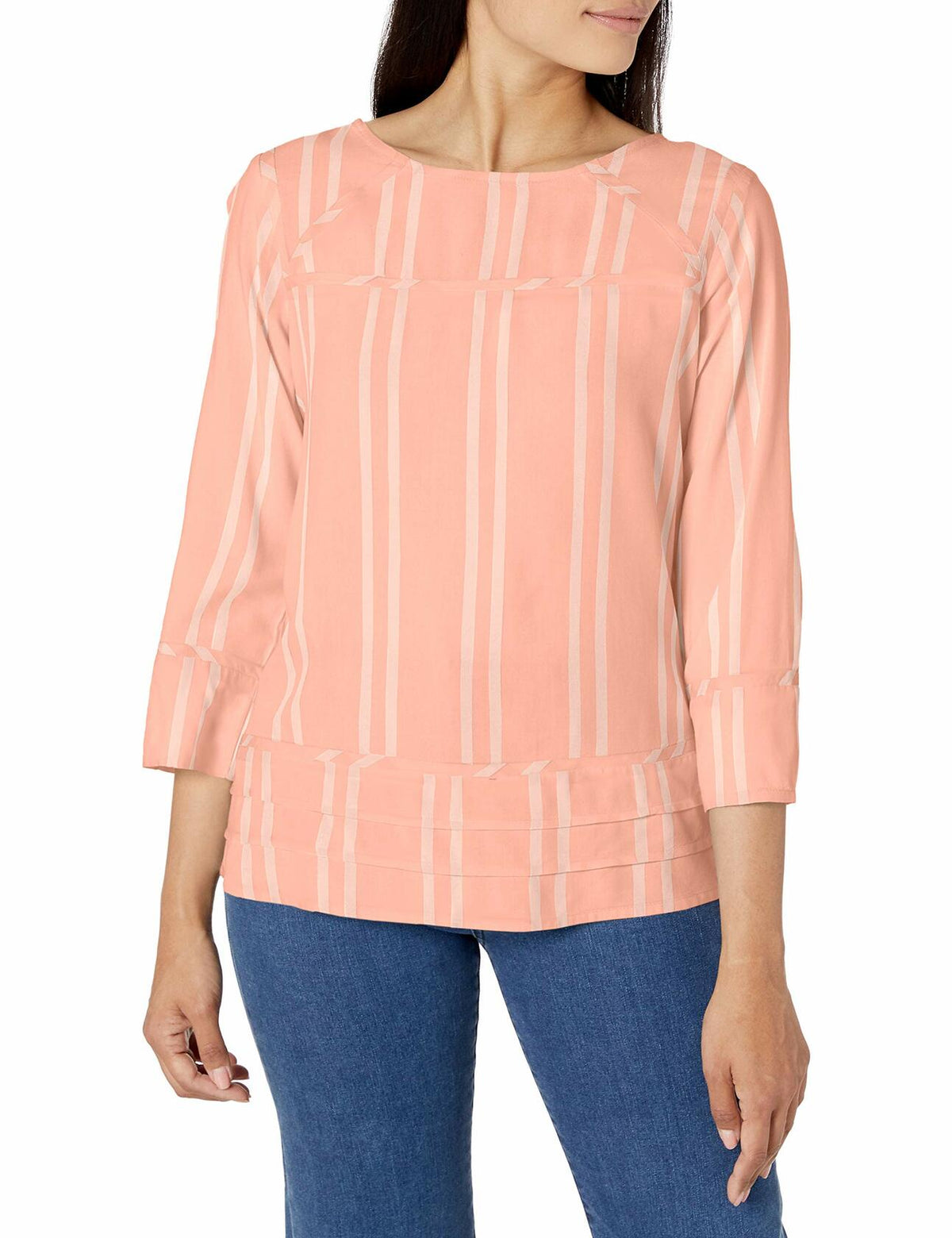 Riders by Lee Indigo Women's 3/4 Pieced Pintuck Popover Peach Bud Size L