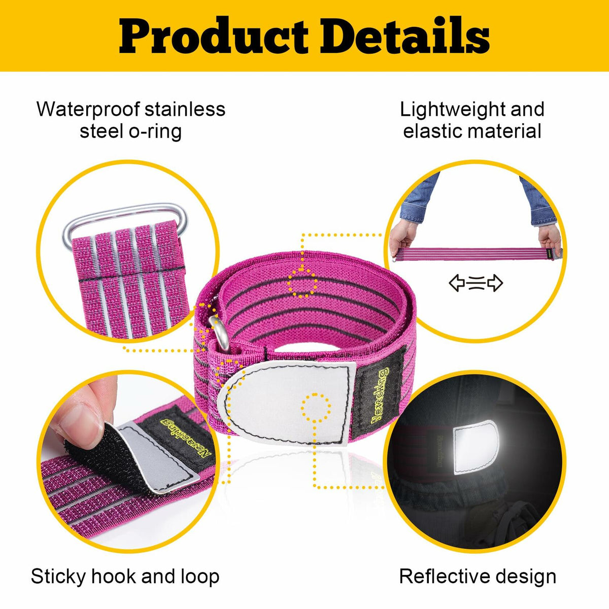 Neracking 2pcs Adjustable Elastic Boot Straps High Visibility Purple
