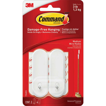 Command Medium Wire Hooks White 2 Hooks 4 Strips 17068ES-2PK