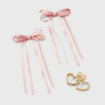A New Day™ Heart Hair Claw Clip & Bow Set Pink Gold 3pc Casual