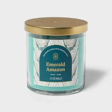 Threshold 2-Wick Glass Jar Candle with Lid Emerald Green 15.1oz Soy Blend