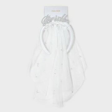 Bride Headband with Veil White Wedding Bridal Hair Accessory
