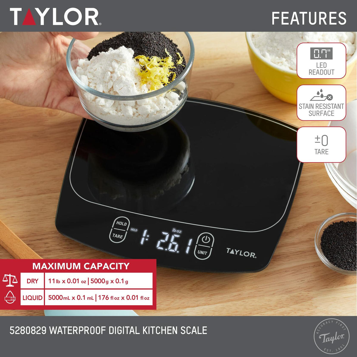 [Like New] Taylor Waterproof Digital Kitchen Scale 11lb Black