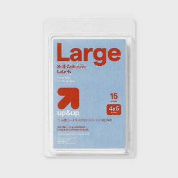 Up&up Large Peel and Stick Labels 4x6 White 15ct Removable Adhesive Pads