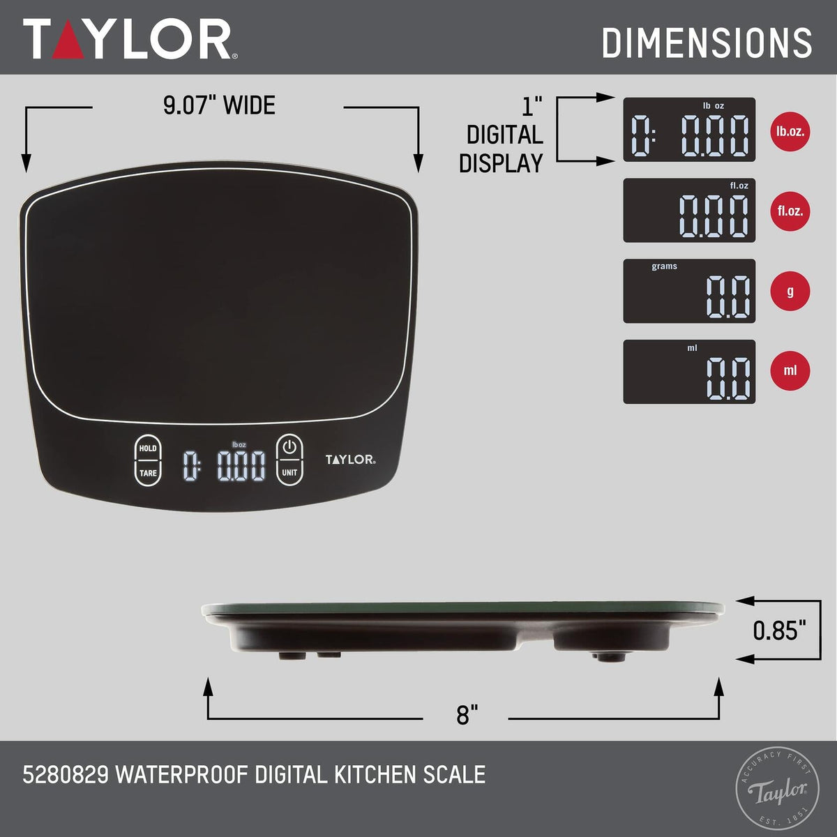 [Like New] Taylor Waterproof Digital Kitchen Scale 11lb Black