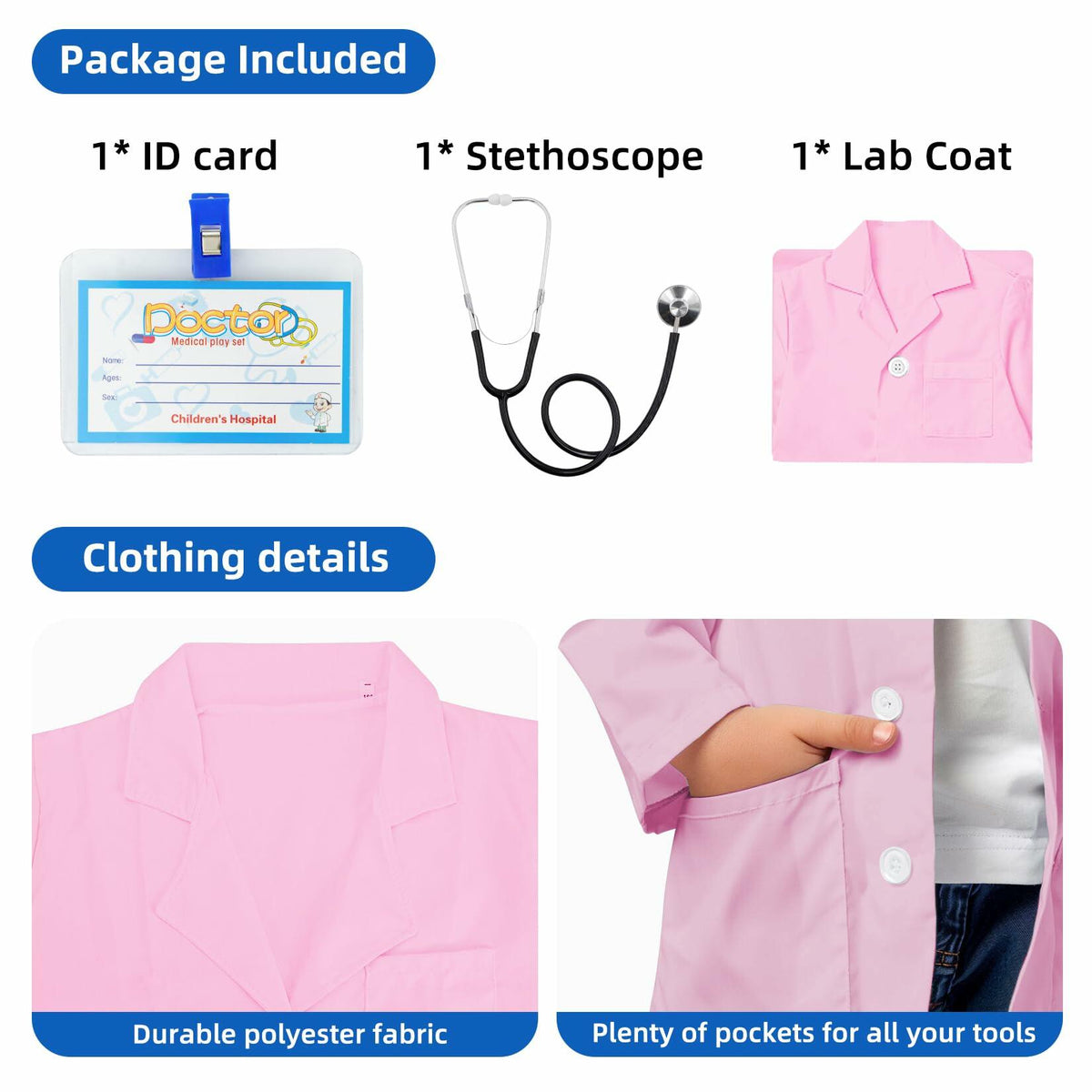 COTATERO Kids Doctor Lab Coat Scientist Costume Pink Accessories Size L
