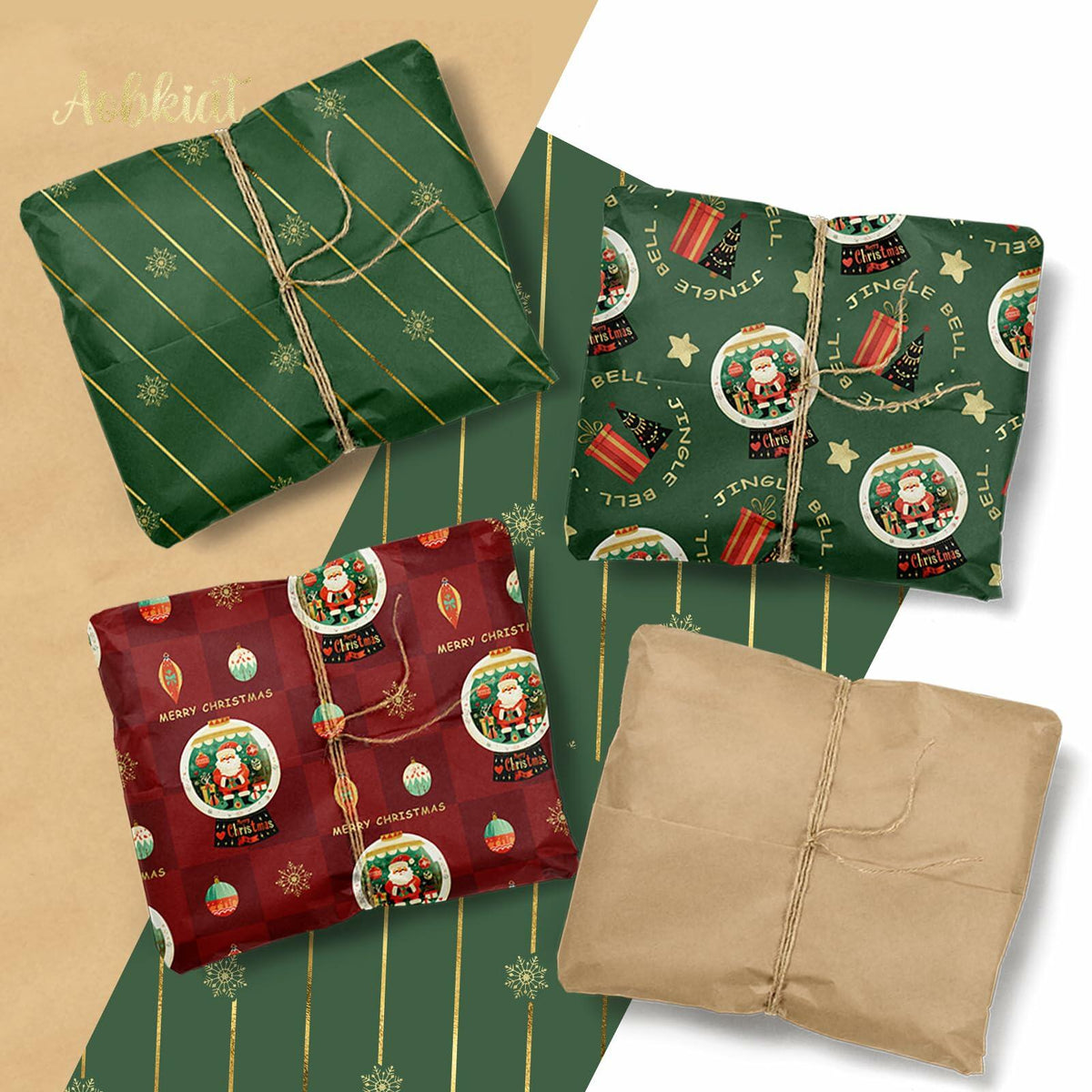 Aobkiat Christmas Wrapping Tissue Paper 24 Sheets 20x15in Red Green
