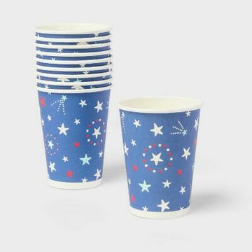 Sun Squad™ Disposable Cups 9oz Blue Red White Stars 10ct