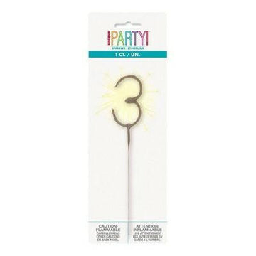 Unique Industries Number 3 Sparkler Flame Cake Candle 7" Gold Wax