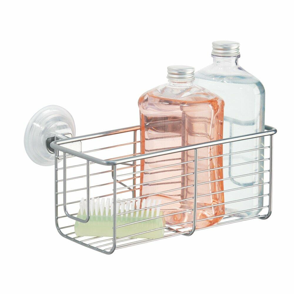 InterDesign Classico Bathroom Shower Suction Caddy Basket Silver Rust Resistant
