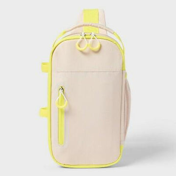 Sun Squad Soft Sided Cooler 6 Cans 4.5qt Beige Yellow Recycled Polyester