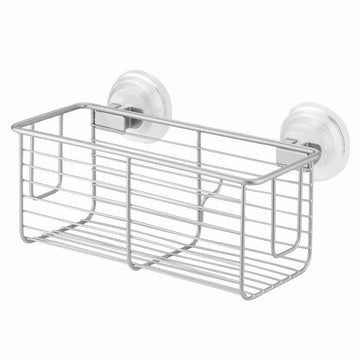 InterDesign Classico Bathroom Shower Suction Caddy Basket Silver Rust Resistant