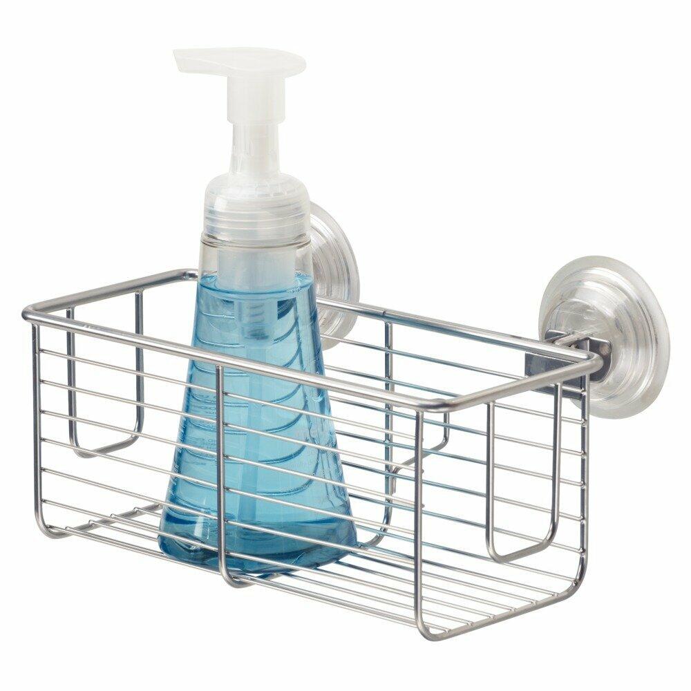 InterDesign Classico Bathroom Shower Suction Caddy Basket Silver Rust Resistant