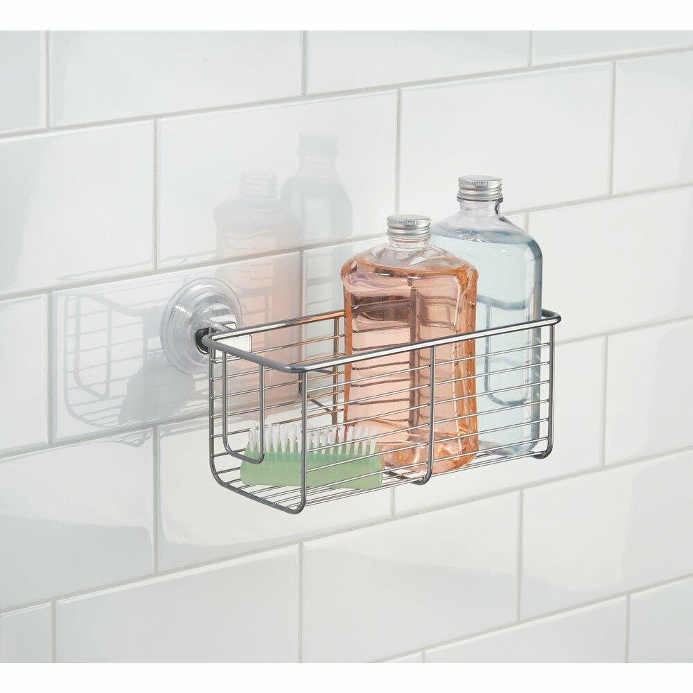 InterDesign Classico Bathroom Shower Suction Caddy Basket Silver Rust Resistant