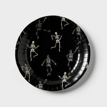 Spritz Halloween Dancing Skeleton Dinner Plate 20ct Black White Paper