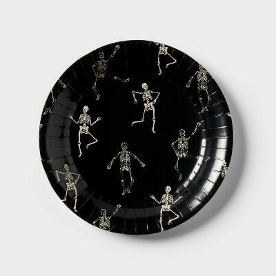 Spritz Halloween Dancing Skeleton Dinner Plate 20ct Black White Paper