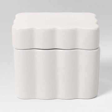 Room Essentials Scalloped Lidded Box White Ceramic Square