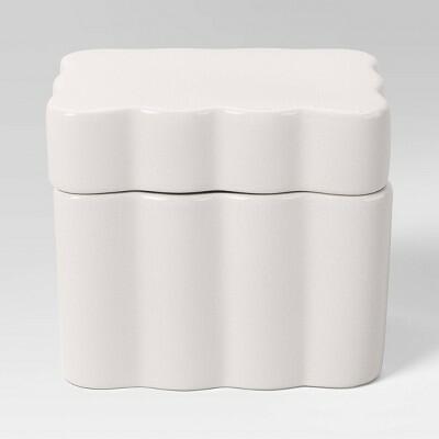 Room Essentials Scalloped Lidded Box White Ceramic Square