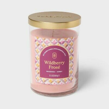 Threshold 21.5oz Glass Jar Candle with Lid Wildberry Frosé Pink