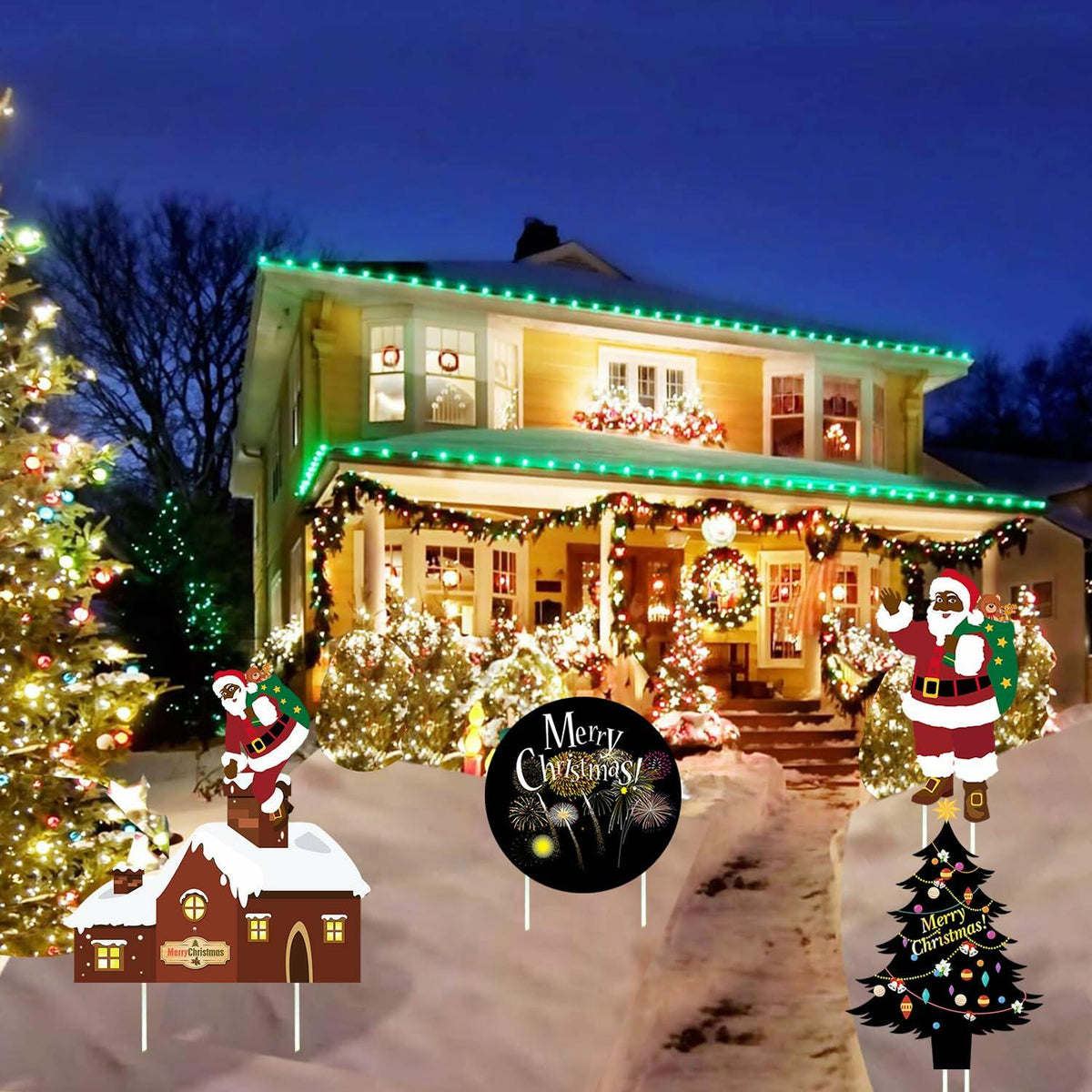 Christmas Yard Stakes Black Christmas Tree Santa Claus Outdoor Lawn Decor