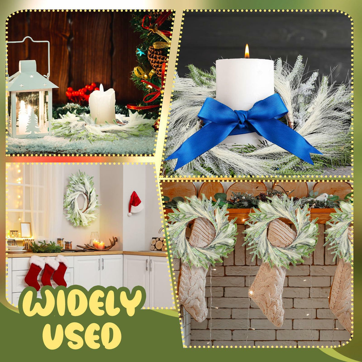 Daifunli 4 Pcs Wedding Candle Rings Pine Pampas Wreaths Small Christmas Decor