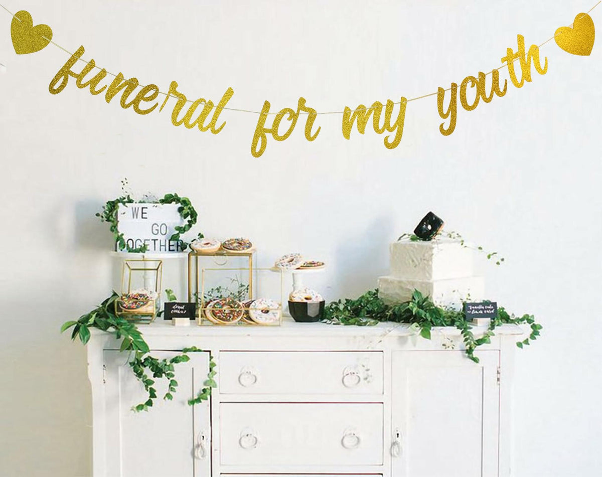zxyxka Gold Glitter Funeral for My Youth Birthday Party Banner