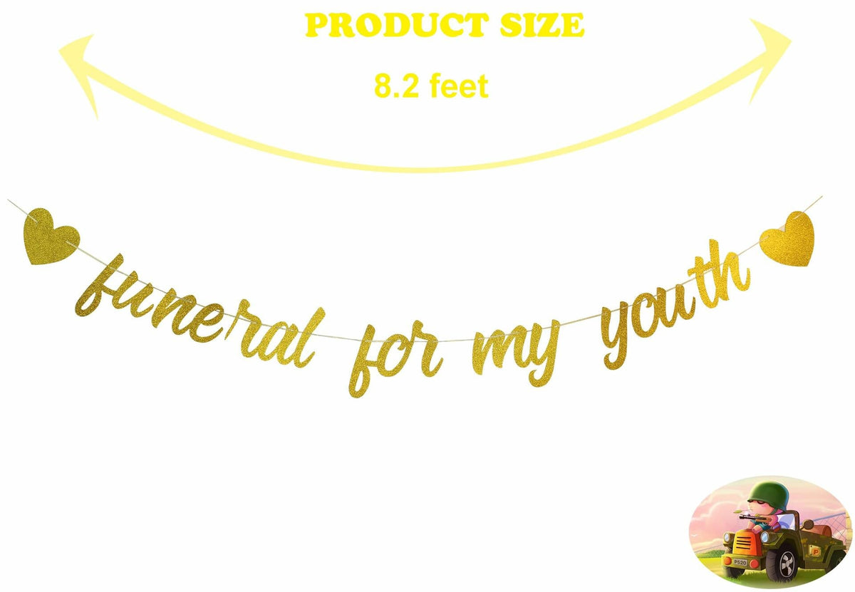 zxyxka Gold Glitter Funeral for My Youth Birthday Party Banner