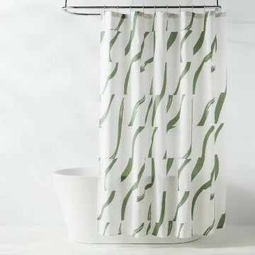 Room Essentials CVC Fabric Painted Strokes Shower Curtain Green