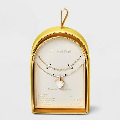 A New Day™ 14K Gold Dipped CZ Mother of Pearl Heart Pendant Necklace Gold