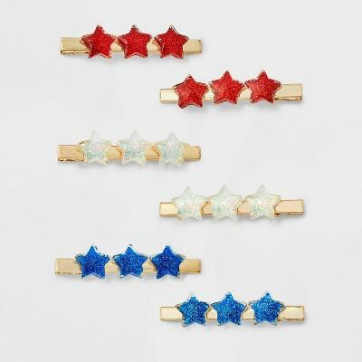 Americana Star Hair Clip Set 6pc Red White Blue Patriotic Hair Accessories