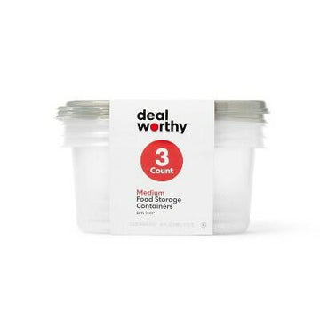 [Like New] Dealworthy Medium Rectangle Food Storage Containers 64 fl oz 3ct Clear White