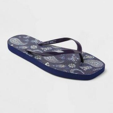 Shade & Shore Women's Palmer Bandana Square Toe Flip Flops Dark Blue Size 11