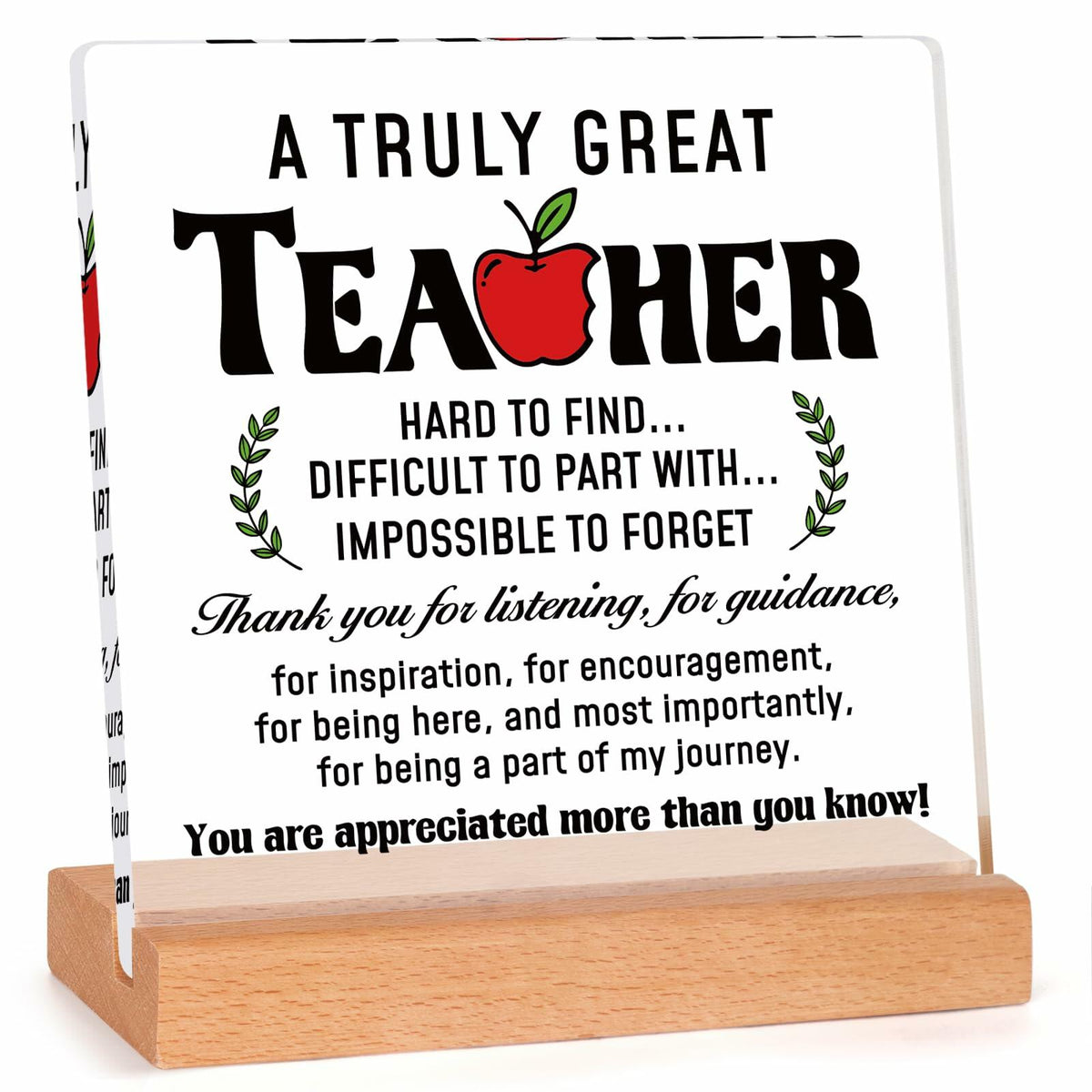 Afterprints Teacher Appreciation Acrylic Plaque with Wooden Base Thank You Gift