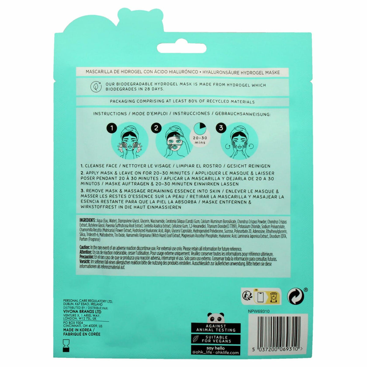 Oh K! Hydrogel Mask Moisturizing Face Sheet Hyaluronic Acid 1 Pc Marine