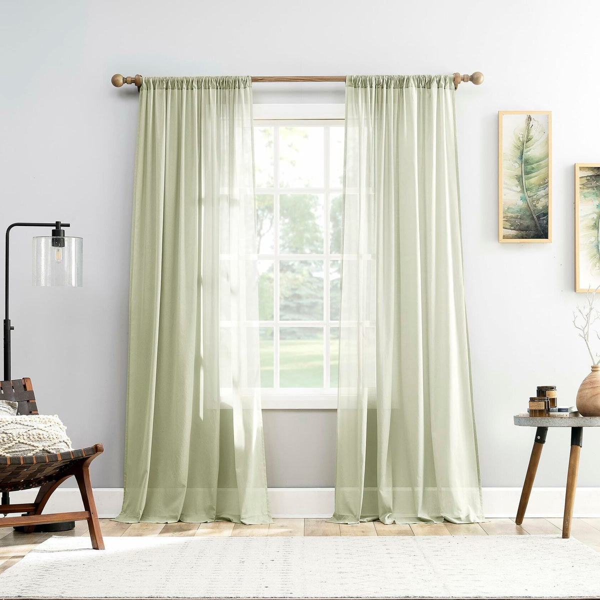 Archaeo Cotton Sheer Curtain 50x63 Moss Green 1 Panel