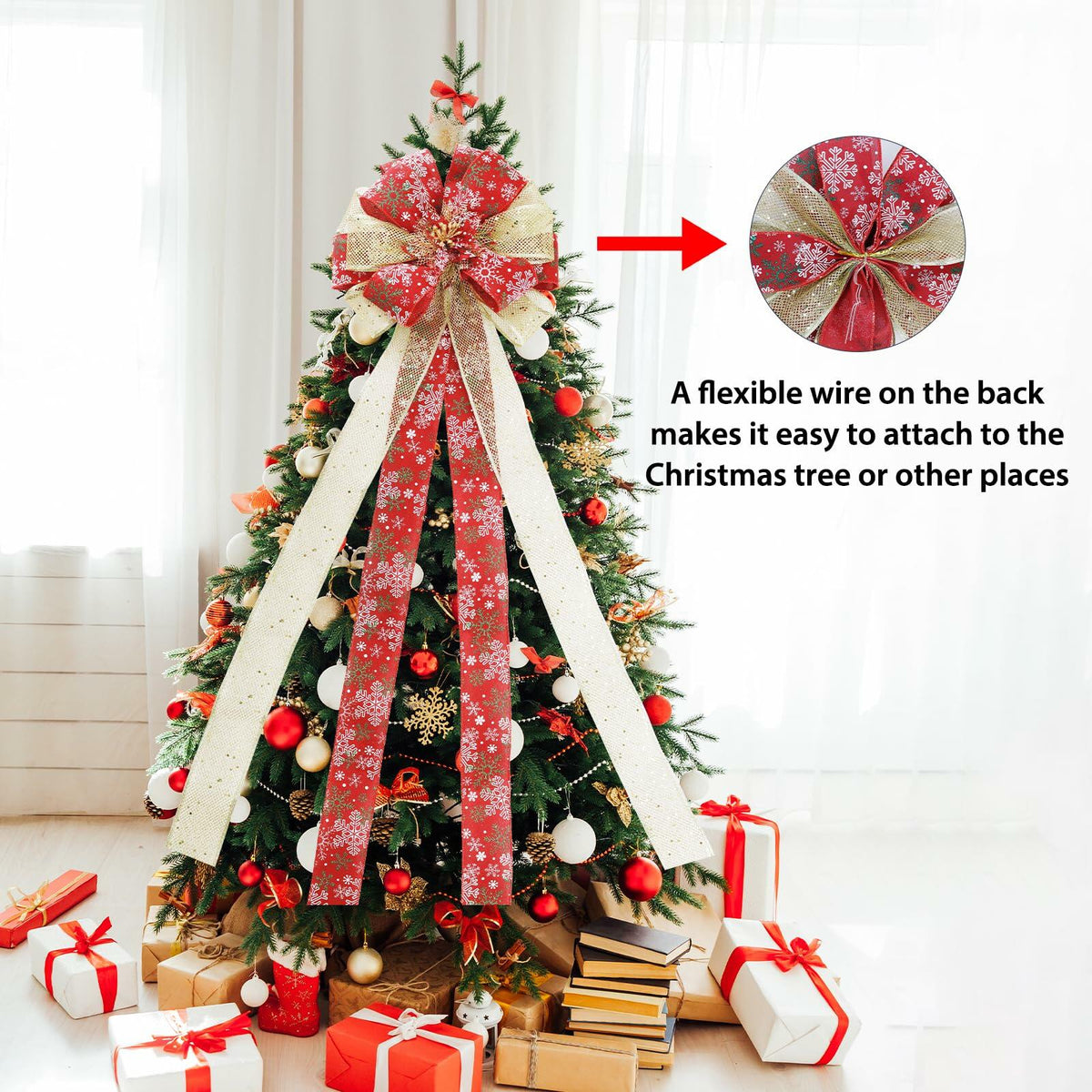 Filltown Christmas Tree Topper Bow 53x13 Inch Grey Silver Xmas Decor