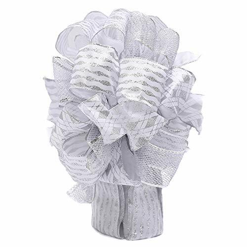 Handmade Christmas Tree Bow Topper Large Silver 27x12 Inches